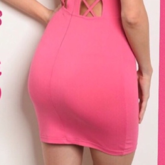 ❌DONATED❌Fuchsia Pink Cage Strap Detail Body-Con Dress - Picture 4 of 9